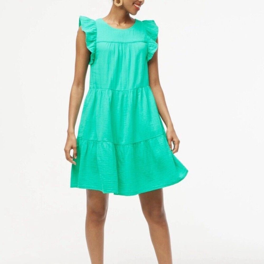 J. Crew Factory NWT Aqua Green Pockets‎ Ruffle Shift Mini Gauze Dress Size 6